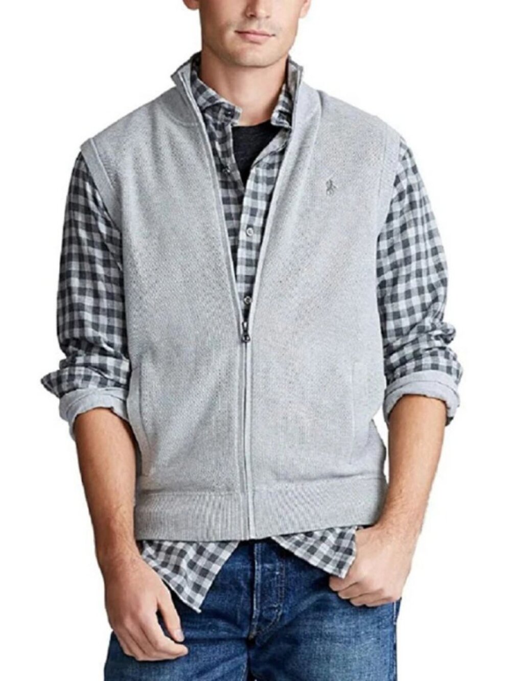 Polo Ralph Lauren Pima Cotton Full Zip Sweater Vest Men's L Golf Preppy Luxury